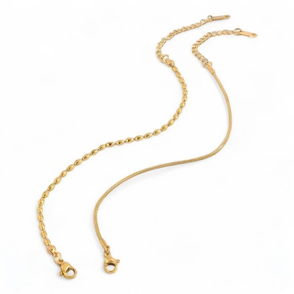 New 2 Pc Gold Stainless Round Snake Chain & Round Bead Chain - Picture 4 of 5